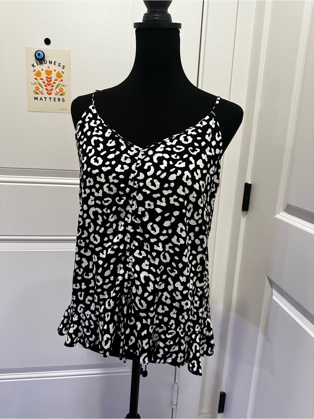 Black & White Leopard Print Spaghetti Strap Camisole